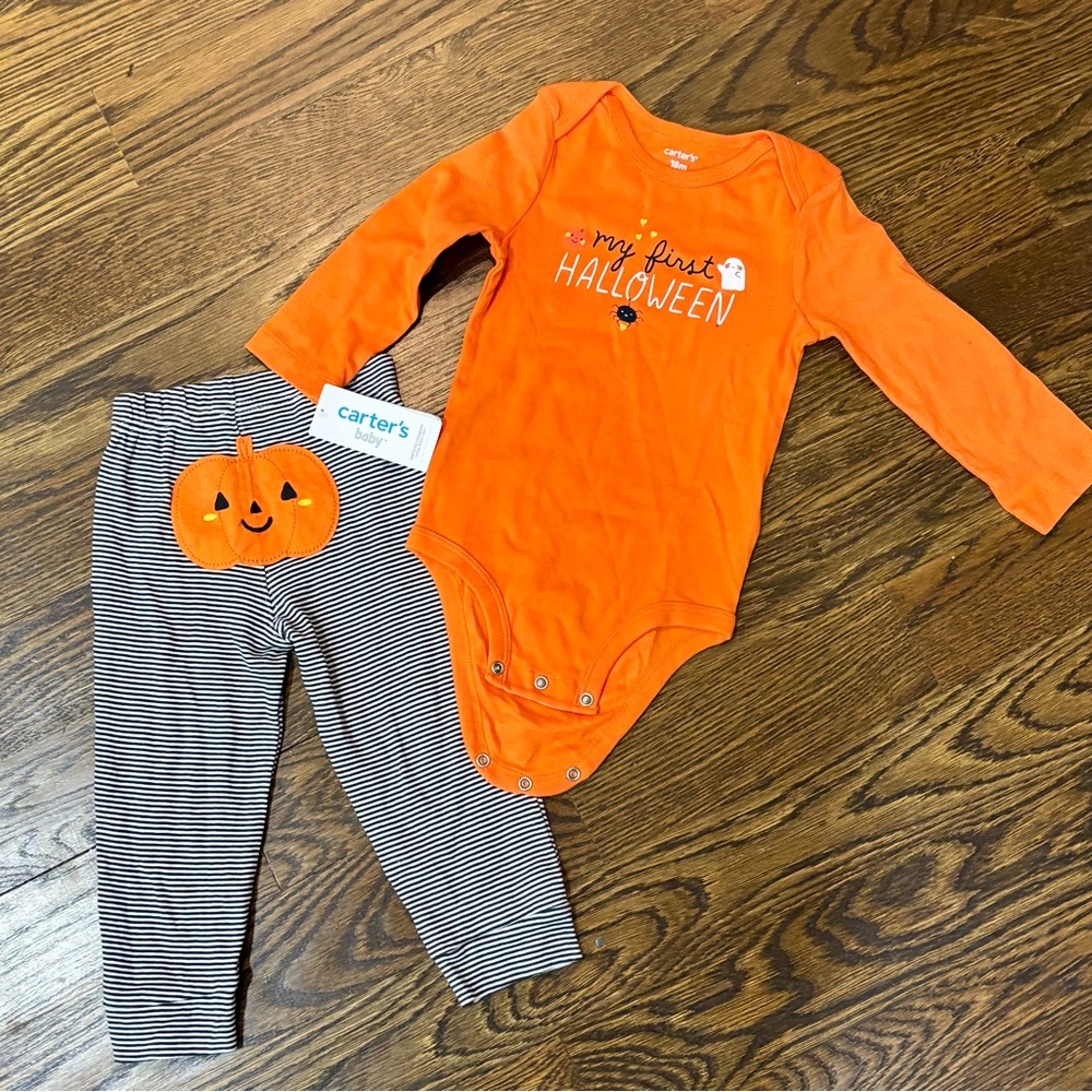NWT Carter's Orange and Black Halloween Set size 18 months